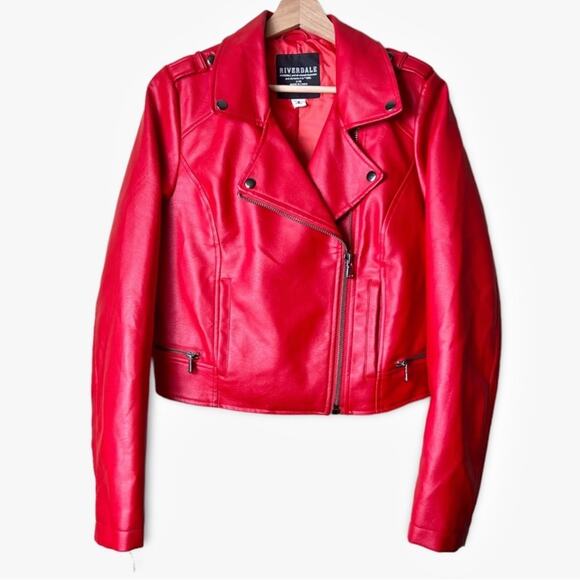 Riverdale Vegan Leather Red Moto Jacket -South Side Serpents - Picture 2 of 5